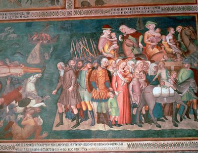 Fresco van de Israëlieten die de Rode Zee oversteken, 14e eeuw door Bartolo di Fredi