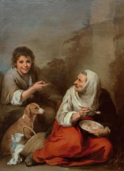 Oude vrouw, bespot door een jongen door Bartolomé Esteban Murillo