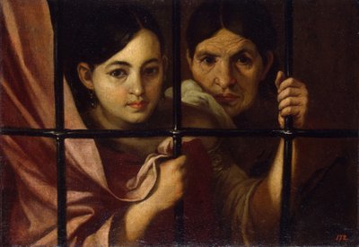 Twee vrouwen achter een rooster, 1645 door Bartolomé Esteban Murillo