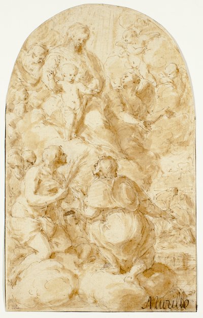 Maagd Maria met het Christuskind in de Wolken door Bartolomé Esteban Murillo