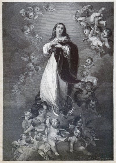 Onbevlekte Ontvangenis (gravure, circa 1900) door Bartolome Esteban (after) Murillo