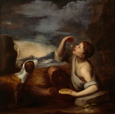 Een Spaanse Jongen en een Hond door Bartolome Esteban (attr. to) Murillo