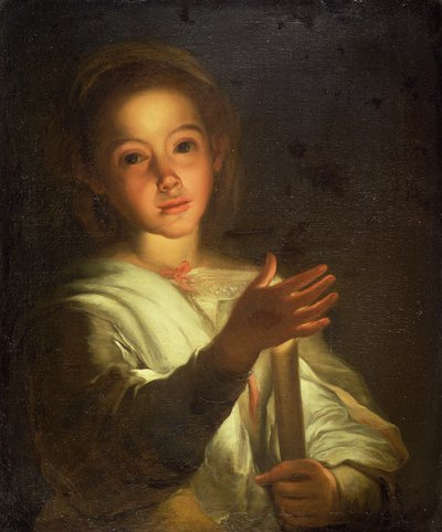 Een jong meisje dat een kaars afschermt door Bartolome Esteban (follower of) Murillo