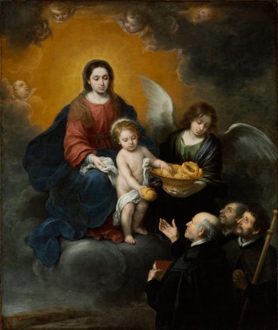 Het kind Jezus deelt brood uit aan de pelgrims door Bartolomé Esteban Murillo