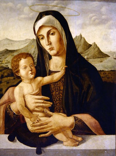 Maagd en Kind door Bartolomeo (style of) (fl.c.1619) Montagna