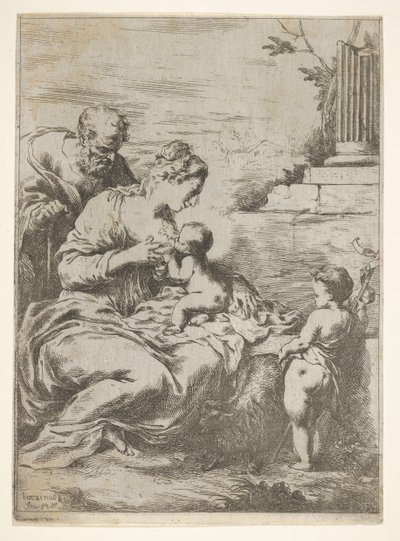 De Heilige Familie met de jonge Sint Johannes de Doper aan de rechterkant door Bartolomeo Biscaino