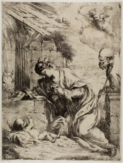 De maagd die het kindje Jezus aanbidt door Bartolomeo Biscaino