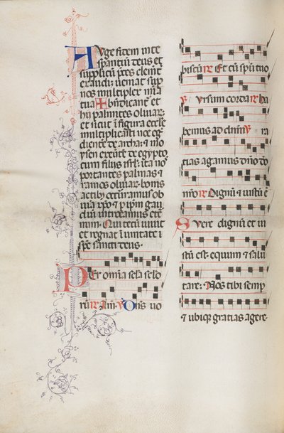 Missale: Fol. 111v, bevat wat muziek als onderdeel van de Palmzondagliturgie, 1469 door Bartolomeo Caporali