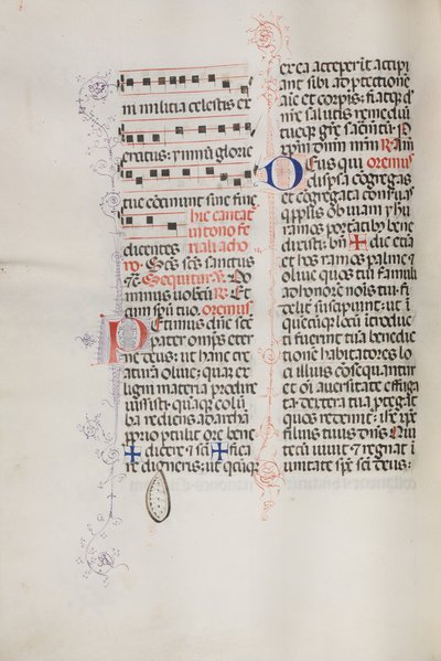 Missaal: Fol. 112v: bevat wat muziek als onderdeel van de Palmzondag liturgie, 1469 door Bartolomeo Caporali