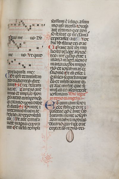 Missale: Fol. 129: bevat muziek voor Hely Hely Lama enz. binnen St. Mattion Passion, 1469 door Bartolomeo Caporali