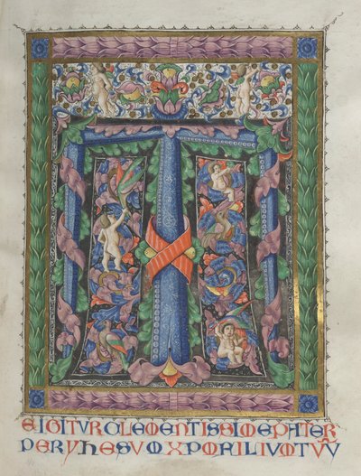 Missaal: Fol. 186: Gedecoreerde Initiaal T[e igitur] volledige pagina, 1469 door Bartolomeo Caporali