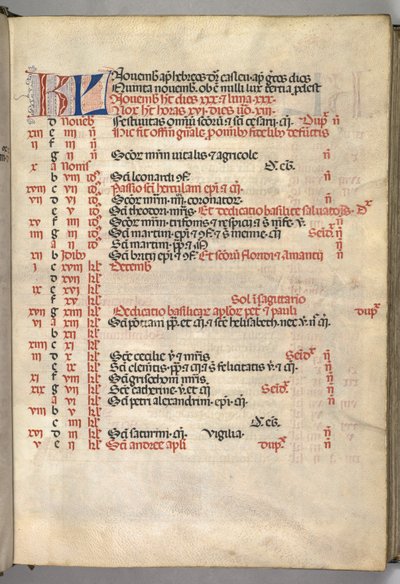 Missaal: Fol. 8r: November Kalenderpagina, 1469 door Bartolomeo Caporali
