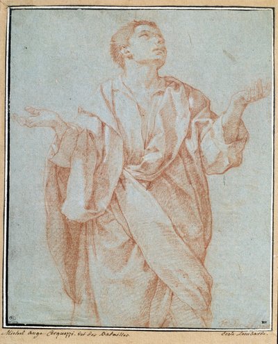 Man met open armen, ogen naar de hemel gericht, hoofd gekanteld door Bartolomeo Cesi