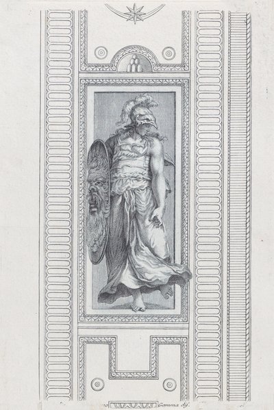Plaat 15: mythologisch figuur met helm en schild door Bartolomeo Crivellari
