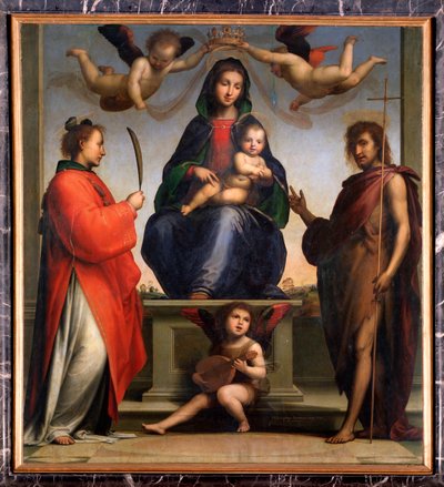 Maagd en kind met St. Johannes de Doper en St. Stefanus door Bartolomeo Fra