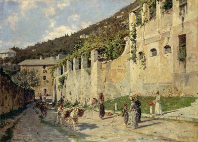 Landweg met mensen en ezels door Bartolomeo Giuliano