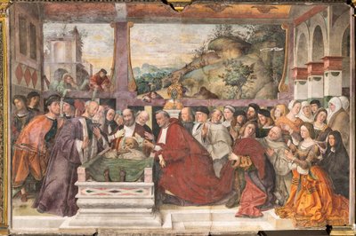 Kardinaal Guido van Monfort opent de ark van de Heilige, School van de Heilige door Bartolomeo Montagna