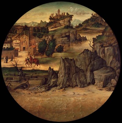 Landschap met kastelen door Bartolomeo Montagna