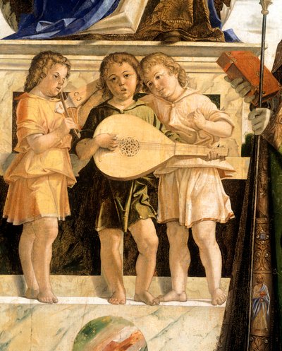 Madonna en Kind op de troon met de Heiligen Johannes de Doper, Bartolomeüs en Sebastiaan (detail) door Bartolomeo Montagna