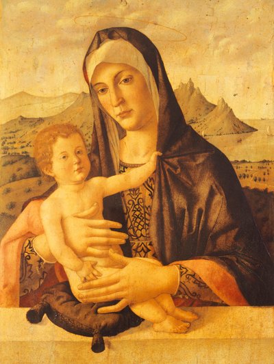Madonna en Kind zittend, door Bartolomeo Montagna (circa 1450-1523) door Bartolomeo Montagna