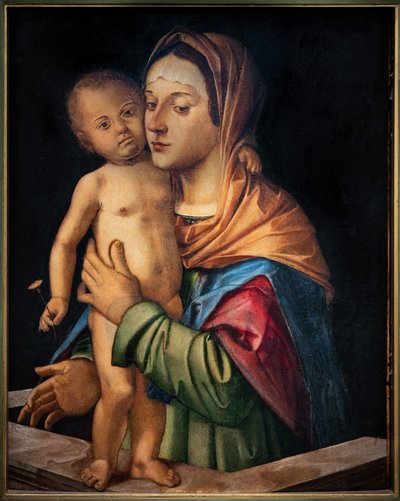 Madonna met kind Jezus staand op een balustrade, begin 16e eeuw door Bartolomeo Montagna