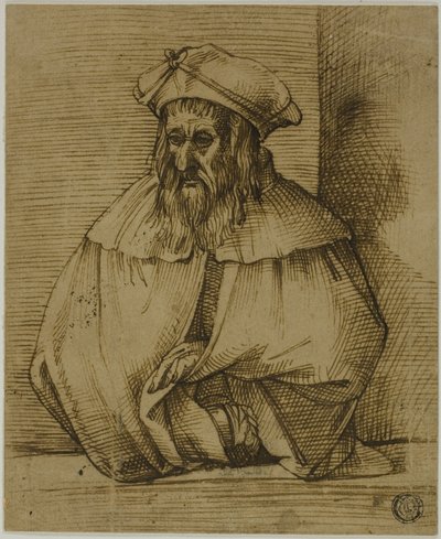 Halve schets van een heer met hoed en cape door Bartolomeo Passarotti