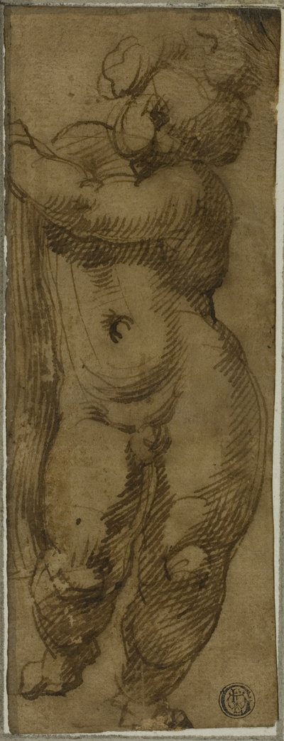 Staande Putto Gezien van Voor: Studie voor de Maagd in Glorie met Heiligen Petronius, Dominicus en Petrus Martyr door Bartolomeo Passarotti