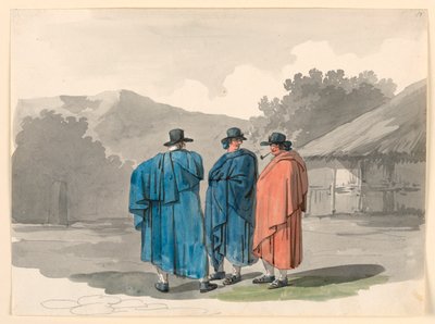 Een groep van drie boeren in een dorp door Bartolomeo Pinelli