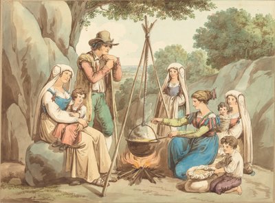 Een Boerenfamilie Kookt boven een Kampvuur door Bartolomeo Pinelli