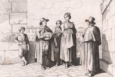 Blinde man die zingt en speelt, ets door Bartolomeo Pinelli