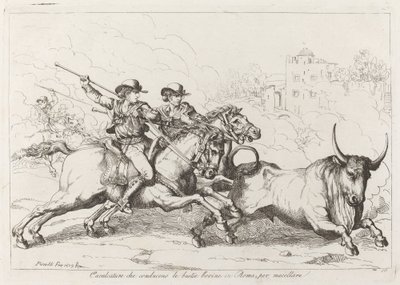 Cavalcature che conducono le bestie bovine in Roma, per macellare (Plate 16) door Bartolomeo Pinelli