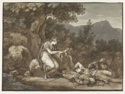 Colma treurt om de dood van Salgar en haar broer door Bartolomeo Pinelli