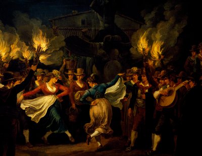 Dansers, detail van Nachtelijke dans op het Piazza Barberini in Rome na de oogst, door Bartolomeo Pinelli door Bartolomeo Pinelli