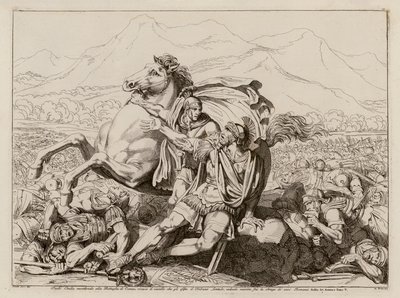 Dood van Lucius Aemilius Paullus bij de slag van Cannae, 216 voor Christus (ets) door Bartolomeo Pinelli