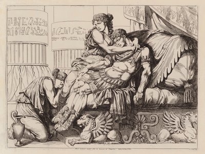 De dood van Marcus Antonius in de armen van Cleopatra, 30 v.Chr. (ets) door Bartolomeo Pinelli