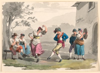 Tekening, "Saltarello Romano," Dansende boeren in de buurt van Rome, 1807-08 door Bartolomeo Pinelli