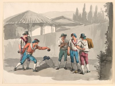 Tekening, Het bocciaspel, 1807-08 door Bartolomeo Pinelli