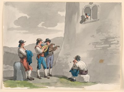 Tekening, De Serenade, 1807-08 door Bartolomeo Pinelli