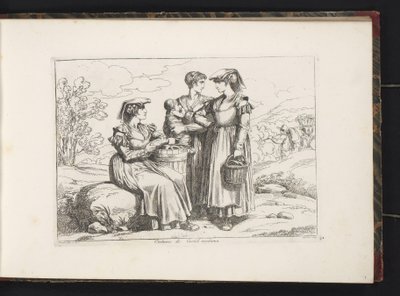 Drie vrouwen en een kind uit Castel Madama door Bartolomeo Pinelli
