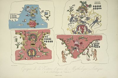 Tijdperken van de natuur, volgens de Azteekse mythologie, uit de Vaticaanse Bibliotheek, illustratie uit 