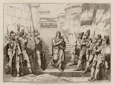 Gaius Fabius Dorsuo passeert ongehinderd de Galliërs op weg naar een offer, 390 v.Chr. (ets) door Bartolomeo Pinelli