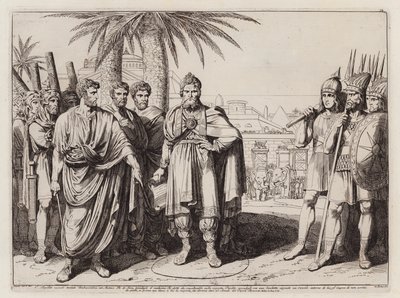 Gaius Popillius Laenas tekent een cirkel in het zand rond Antiochus IV Epifanes (ets) door Bartolomeo Pinelli