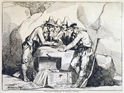 Groep bandieten, door Bartolomeo Pinelli, gravure door Bartolomeo Pinelli