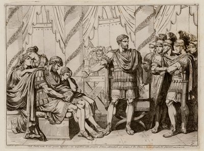 Lucius Aemilius Paullus Macedonicus wijst naar de verslagen koning Perseus van Macedonië door Bartolomeo Pinelli