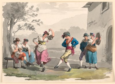 "Saltarello Romano," Dansende Boeren in de Buurt van Rome door Bartolomeo Pinelli