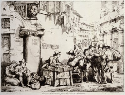 Schrijver op het Montanara-plein in Rome door Bartolomeo Pinelli