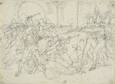 Studie voor gebeurtenissen uit het leven van Massaroni, een Italiaanse bandiet door Bartolomeo Pinelli