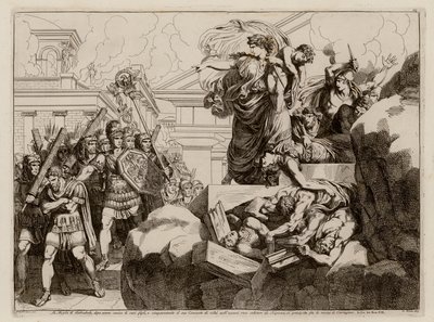 De zelfmoord van de vrouw van Hasdrubal (ets) door Bartolomeo Pinelli