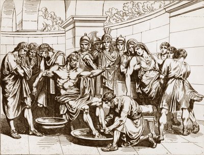 De Romeinse filosoof Seneca (Lucius Annaeus Seneca, 4 v.Chr.-65 n.Chr.), beschuldigd van deelname aan een samenzwering tegen Keizer Nero, werd bevolen zelfmoord te plegen - gravure door Bartolomeo Pinelli - Dood van Seneca, gravure door Bartolomeo Pinelli  door Bartolomeo Pinelli