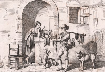 De carnacciaro, straatverkoper van kattenvlees, ets door Bartolomeo Pinelli (Rome) door Bartolomeo Pinelli